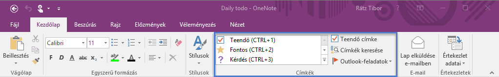 Microsoft OneNote 2016 desktop Címkék